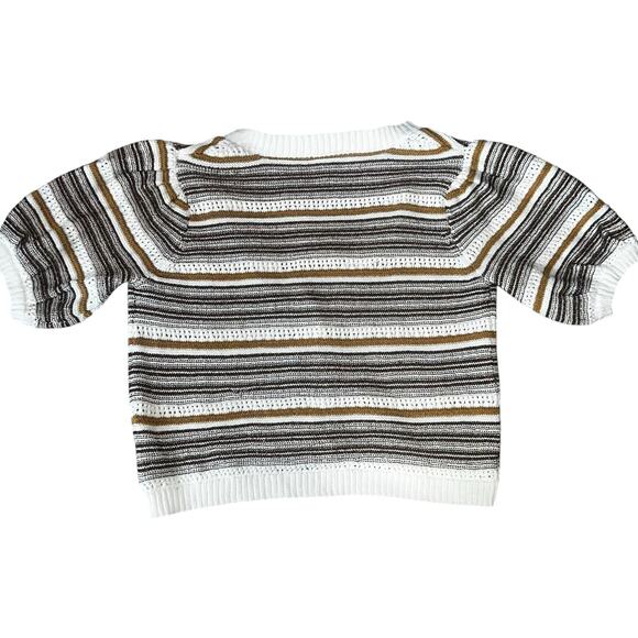 HOUSE OF HARLOW 1960 Crochet Knit striped puff sleeve Crop sweater Cardigan LRG - Picture 10 of 10